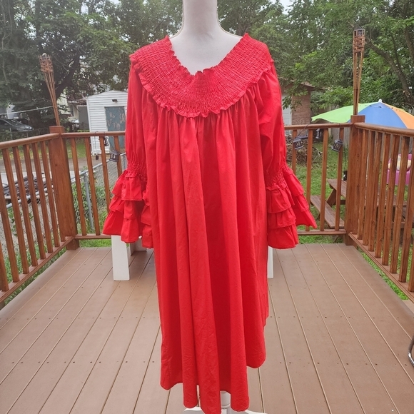 Ft Inc Women's  Red relaxed fit  Long sleeves Off Shouldes Flare midi dress L - Picture 2 of 13